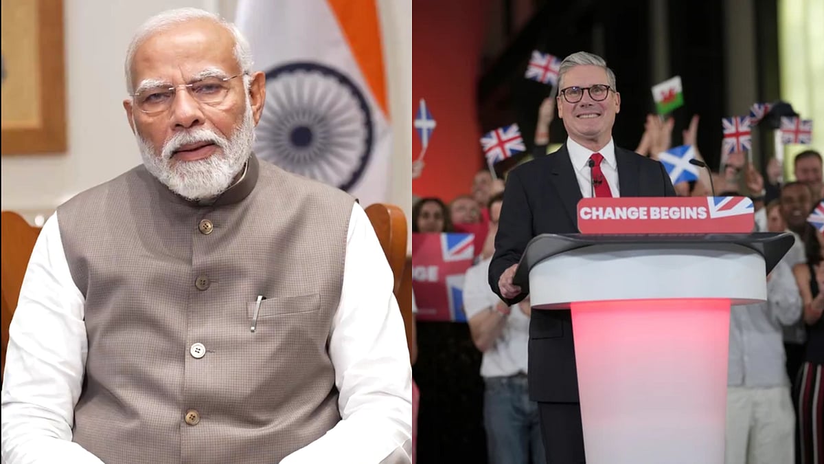 x/NarendraModi ; AP : PM Narendra Modi (left); UK PM Keir Starmer (right)